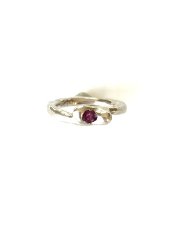 Ruby bowtie ring - sterling silver - SALE