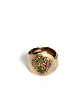 Four color Montana sapphire shield ring