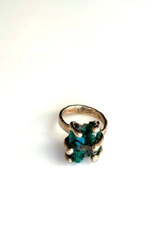 Green dioptase claw set ring