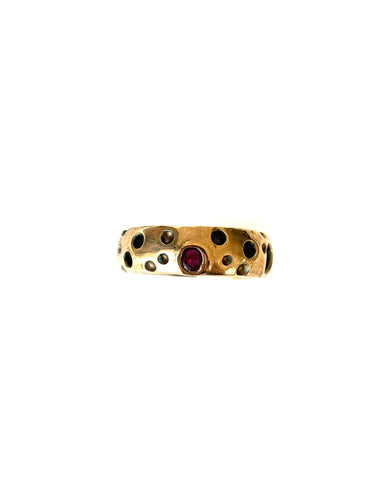 Bronze crater ring with ruby